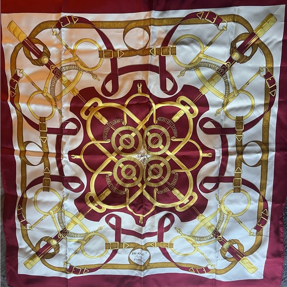 Vintage Hermes Red and Gold Silk Scarf NWOT - Picture 1 of 4